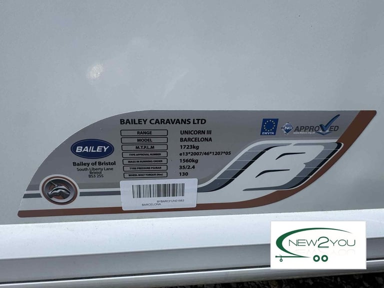 2015 Bailey Unicorn Barcelona 4 Berth FIXED BED Caravan - Stock number S077