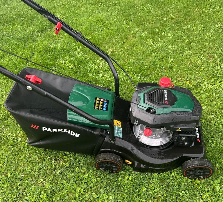 Parkside 16”cut petrol lawnmower As NEW maintenance free poly deck mower 