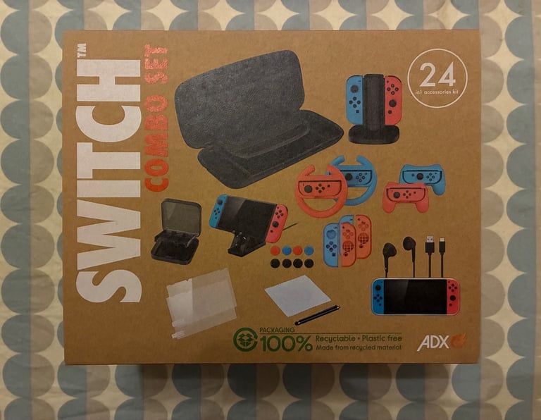 image for ADX Nintendo Switch OLED 24 in 1 Accessory Kit Neon Red & Blue - Brand NEW!
