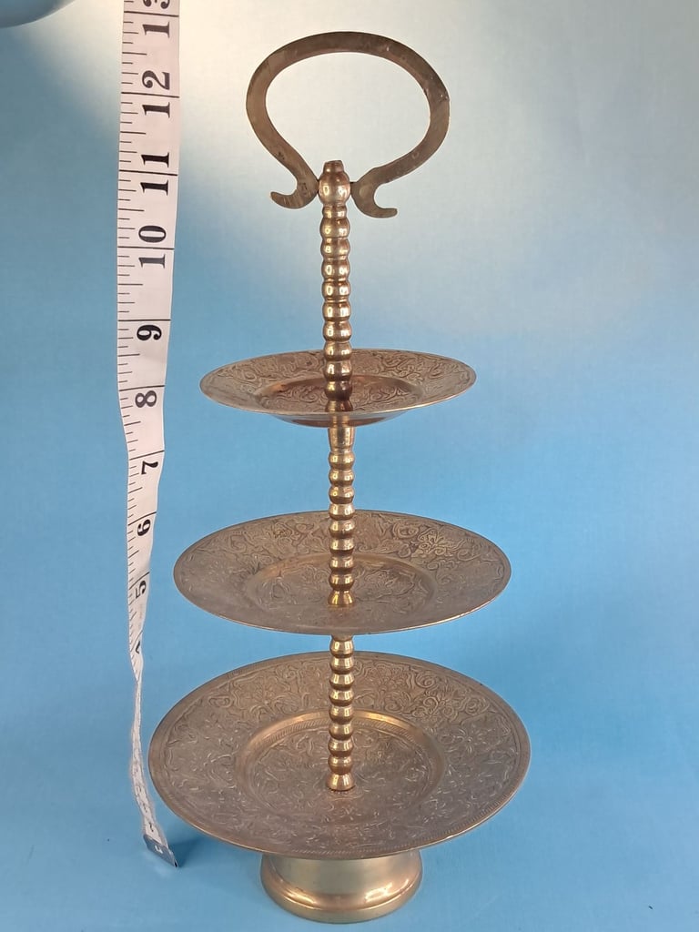 Vintage 3 Tiered Brass Stand Tray Serving. Good condition. 