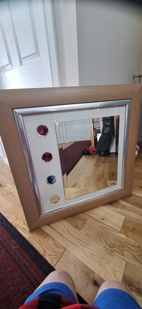 Large quality, heavy, stylish, contemporary mirror, 7kg, 84cm square, wood, double-framed.