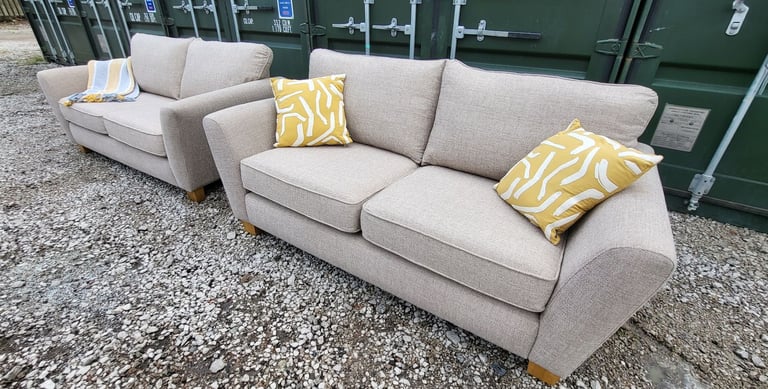 Beige 3 seater sofas x 2 DELIVERY AVAILABLE