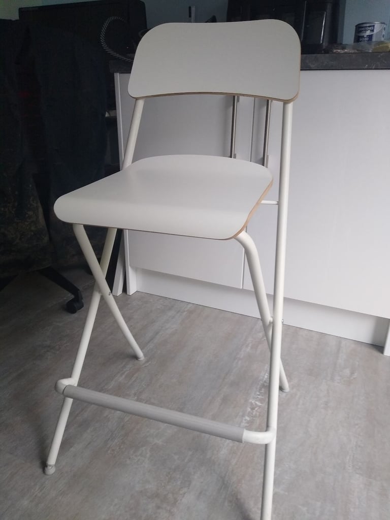 x1 IKEA Foldable Franklin White Bar Stool with Backrest and Footrest 