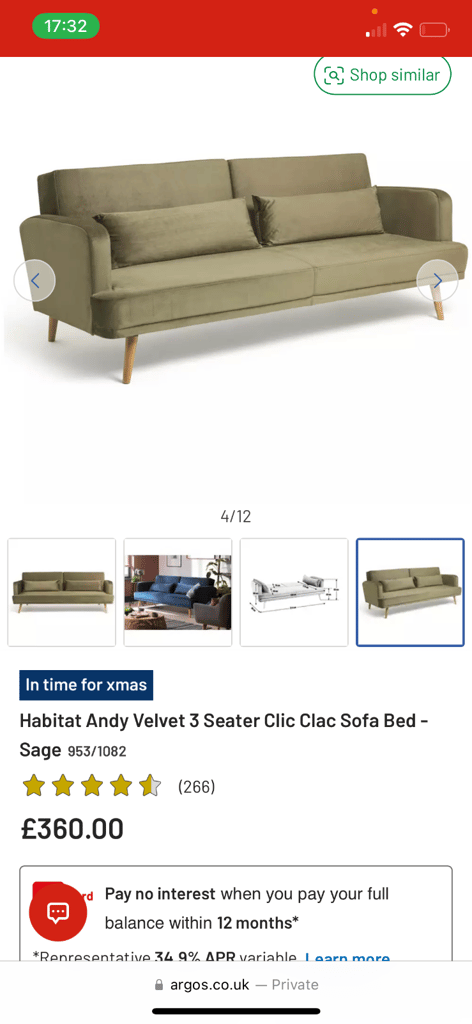 Habitat Velvet-feel 3 Seater Clic Clac Sofa Bed