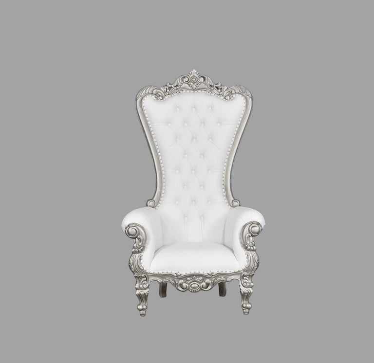 Petoria Throne Chair - Silver Frame with White Leather - Wedding Furniture