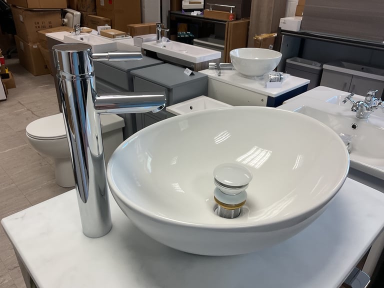 Roper Rhodes Anthracite wall hung vanity 600, Carrara marble like counter, basin, mixer & waste