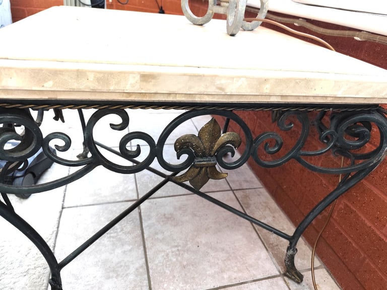 VINTAGE FRENCH MARBLE WROUGHT IRON SIDE TABLE C 1920S HEAVY SOLID