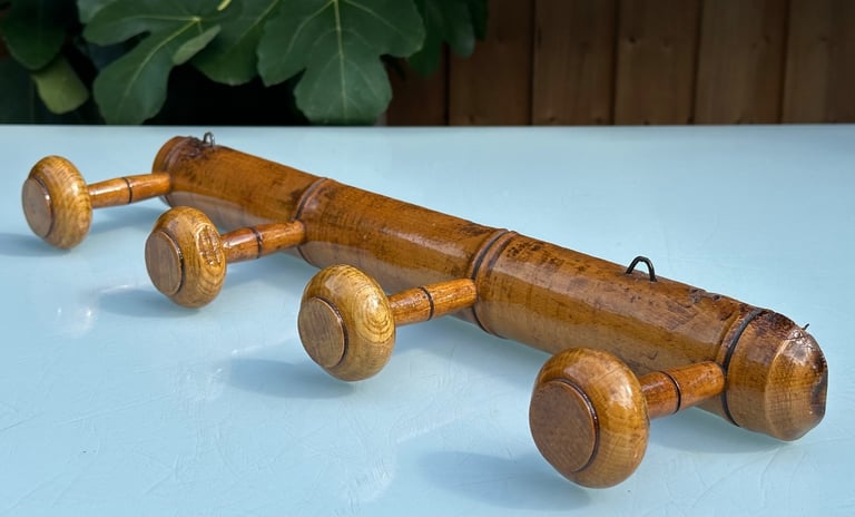 VINTAGE FRENCH FAUX BAMBOO COAT RACK, COAT HOOKS, HAT RACK, FOUR HOOK - L51.5cm - WILL POST!