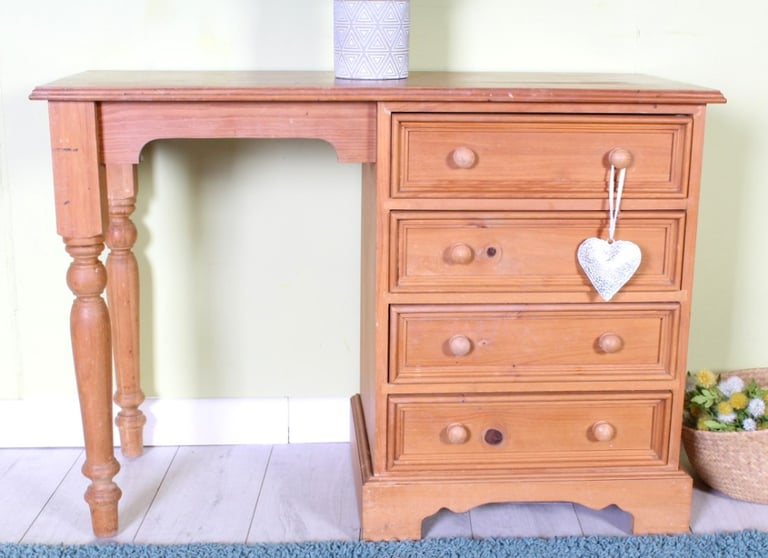 Delivery Options - Quality Made Pine Dressing Table Waxed 4 Drawers Turned Legs