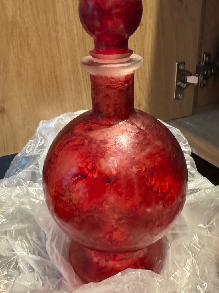 image for Ruby red Murano glass wine bottle with lid