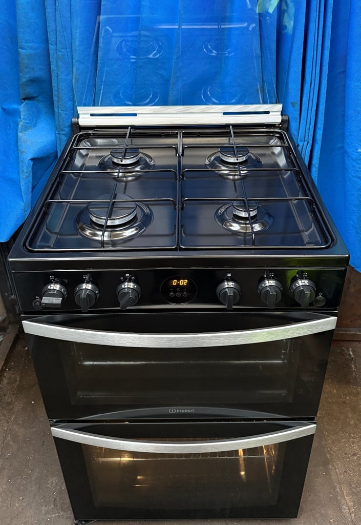Indesit ID67GOMCB 60cm Double Oven Gas Cooker - Black 