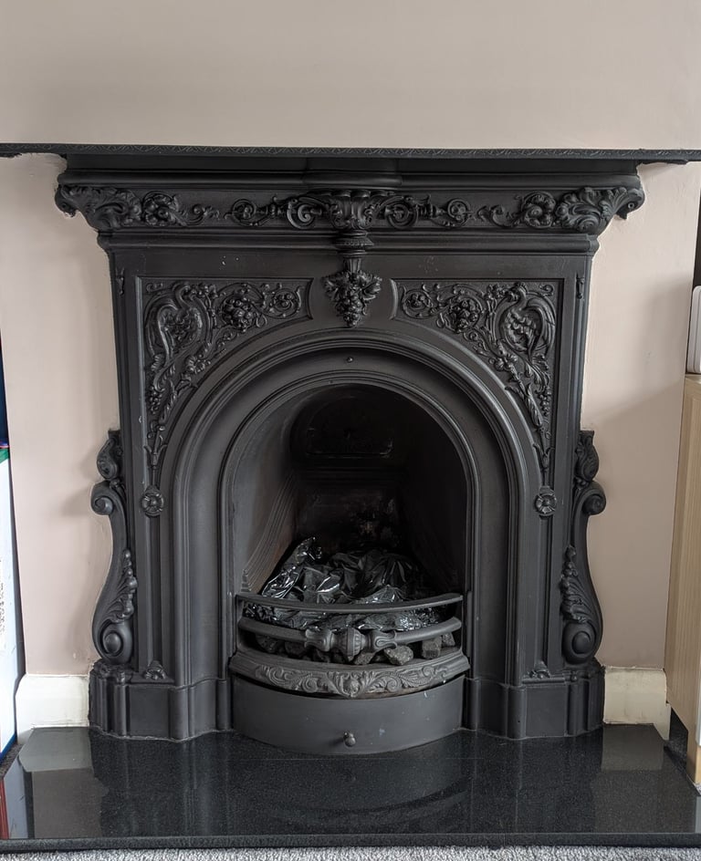 Large Reproduction Coalbrookdale Cast Iron Combination Fireplace