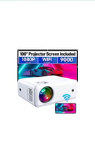 Mini Projector, WiFi Projector with Projection Screen 1080P Full HD