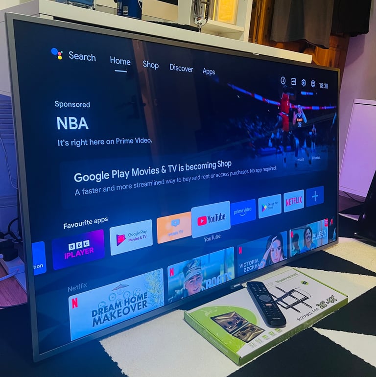image for 55” Phillips Android UHD 4K Ambient Light Smart LED TV (to be wall mounted)
