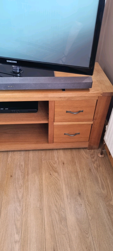 Solid oak TV stand with draws