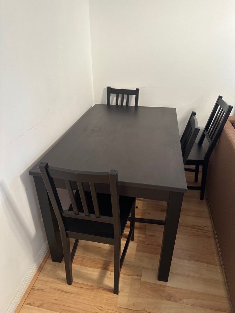 Dining Table with 4 Chairs – Dark Wood Finish