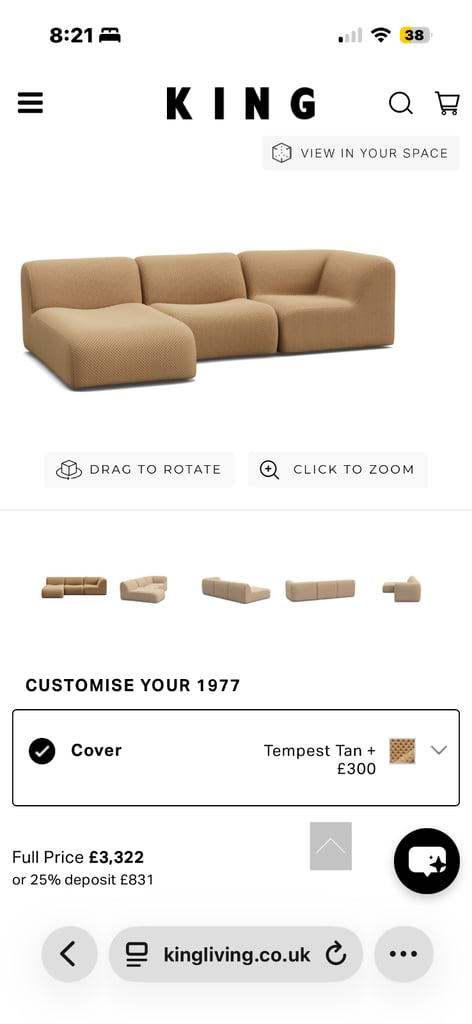 Designer King Living Sofa (L-Shape, Beige, Perfect Condition)