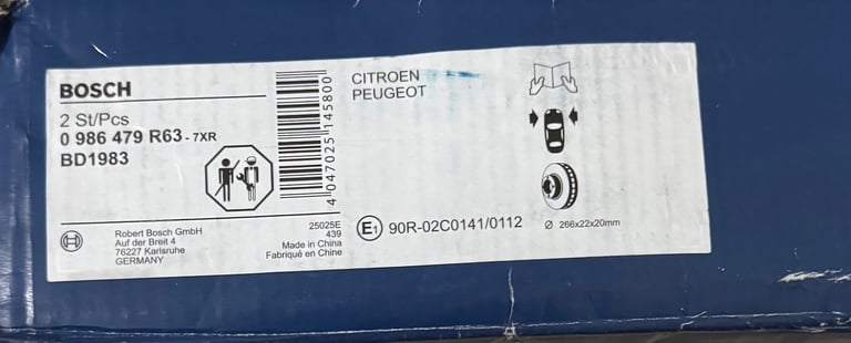 Bosch Brake Disc x2 Citroen Peugeot