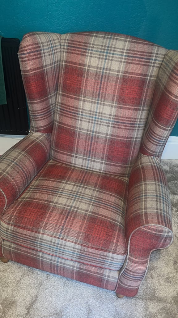 image for Grande Versatile Check Stirling Red Sherlock Highback Armchair.