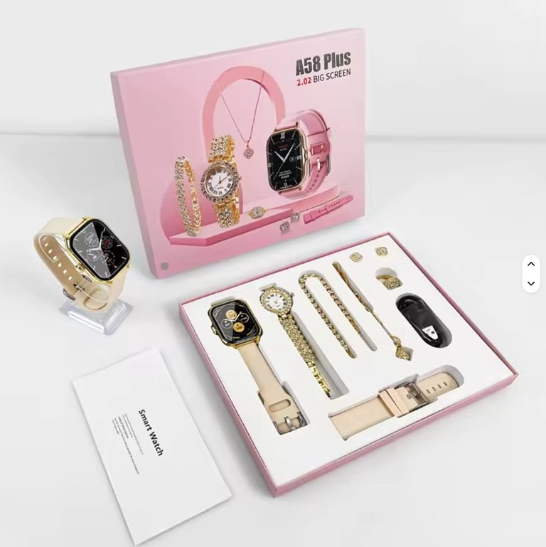 A58 plus 2.02 big screen ladies smart watch gift set gold strap or pink strap set available