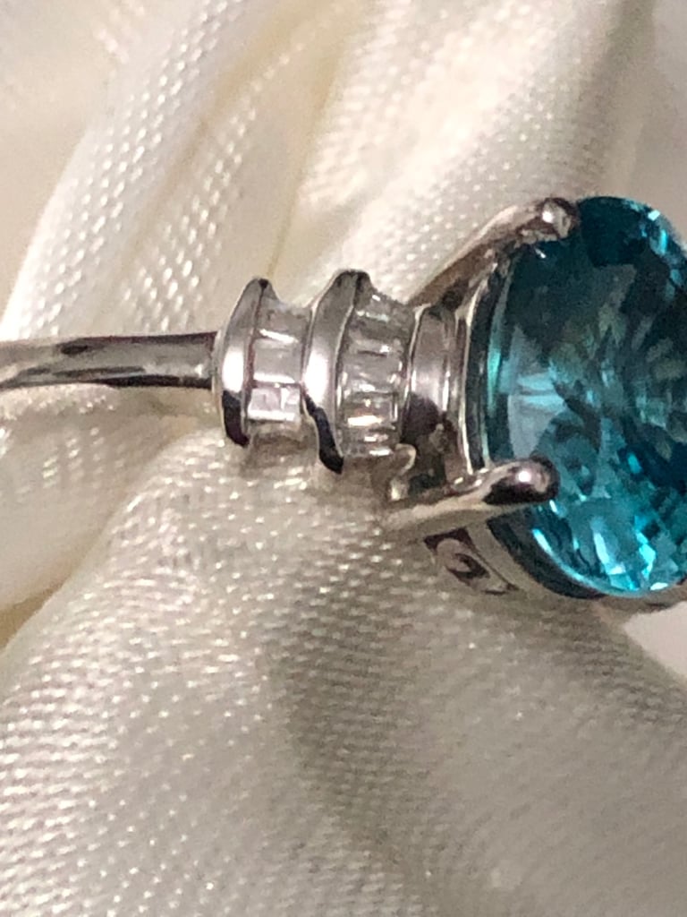 9X7 Blue Zircon Diamond Ring Size N Q V Sterling Silver 925 Platinum Overlay NEW 