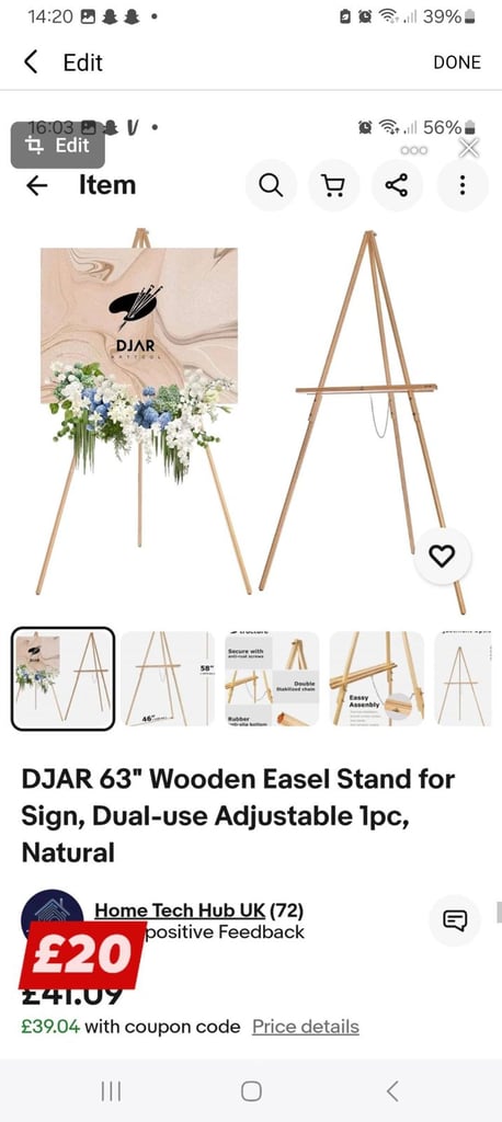 image for new djar 63 inch easal stand £20 