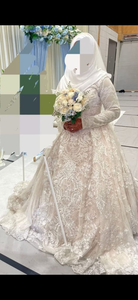 David's Bridal- elegant Modest white gown