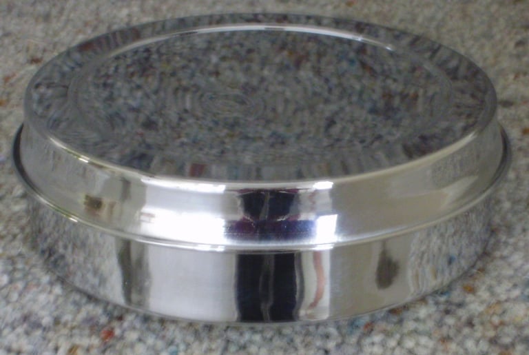 image for Vintage round tin 4 inch; Chrome plate nice and shiny