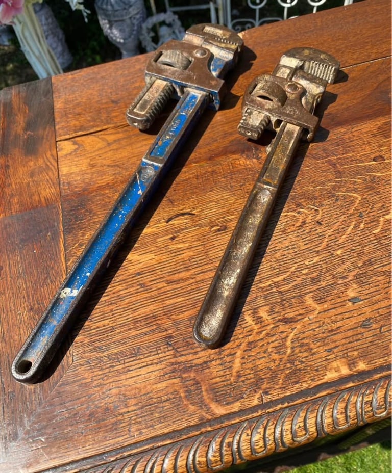 Two Record Adjustable Stilsons Pipe/Plumbers Wrench - UK Made/Steel No 18 & No 14