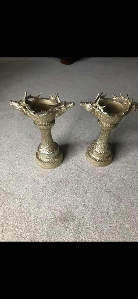 image for 2 x stag candle sticks/ holders 