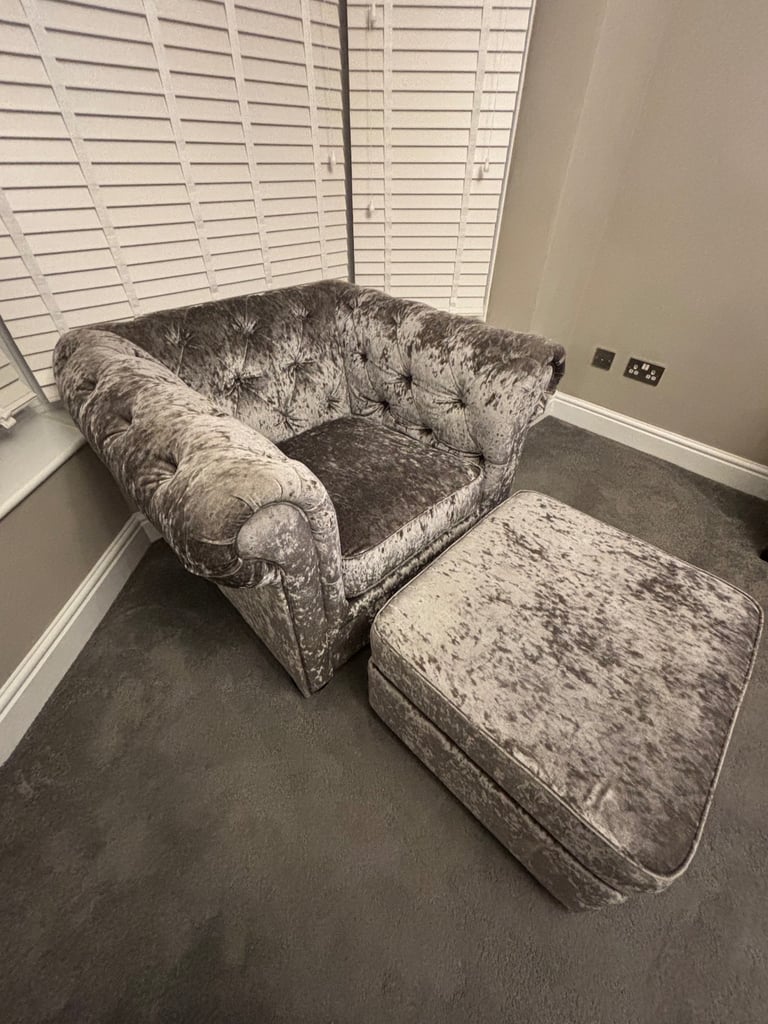 image for Grey chesterfield armchair & footstool 