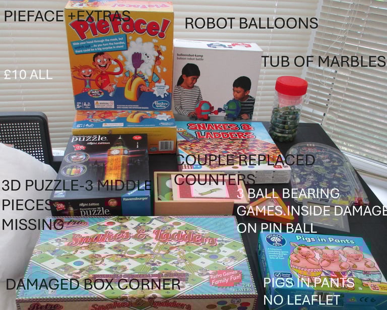 image for Bundle of family games.Snakes/Ladders,Marbles,Pie Face,Robot Balloons,Pigs in Pants etc