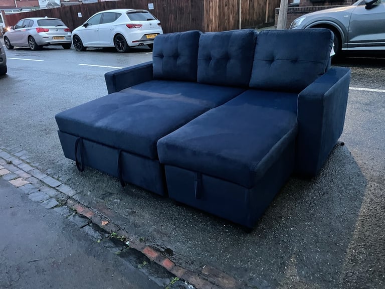 Corner sofa 🛋bed 🛌with storage reversible blue dark brand new available delivery extra cost 