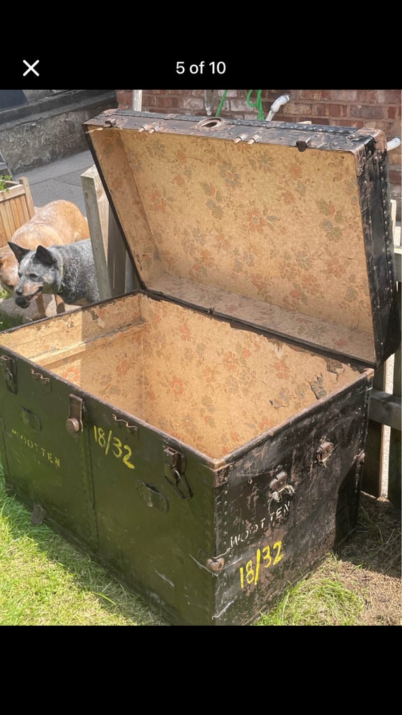 Antique metal & leather trunk