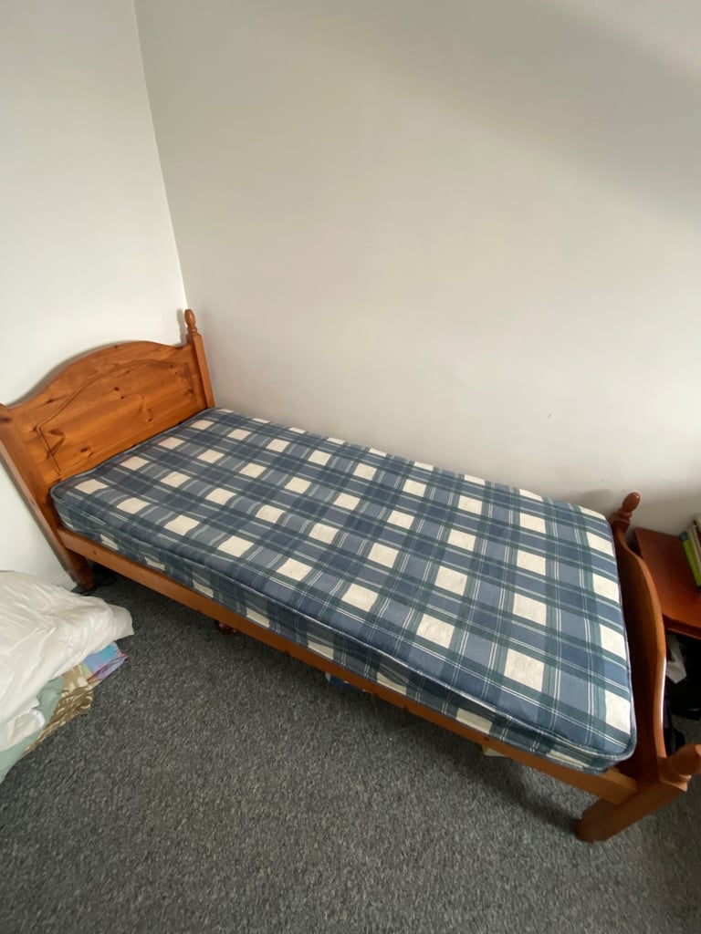 image for Single Wooden Bed Frame with Mattress.