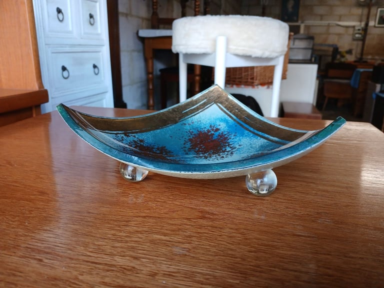 Signed Coloured Art Glass Dish