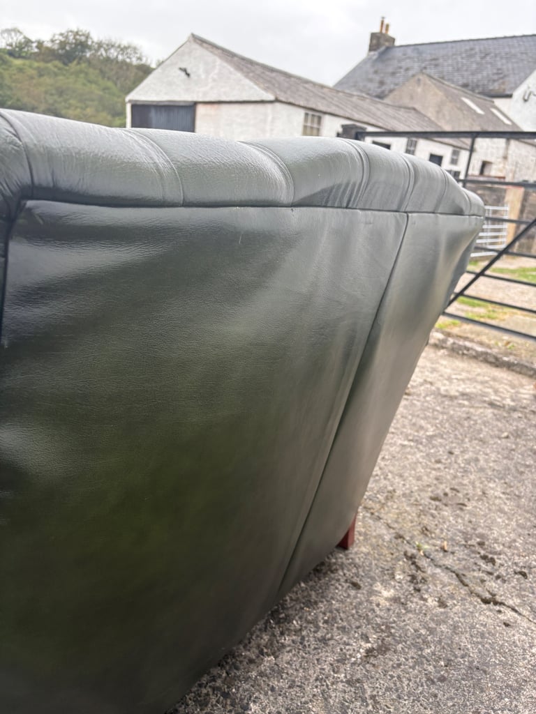 Thomas Lloyd green vintage leather chesterfield sofa 