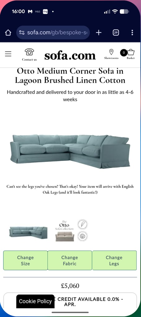 ONO..Stunning superior corner sofa, light blue quality feather filled and foam sofa