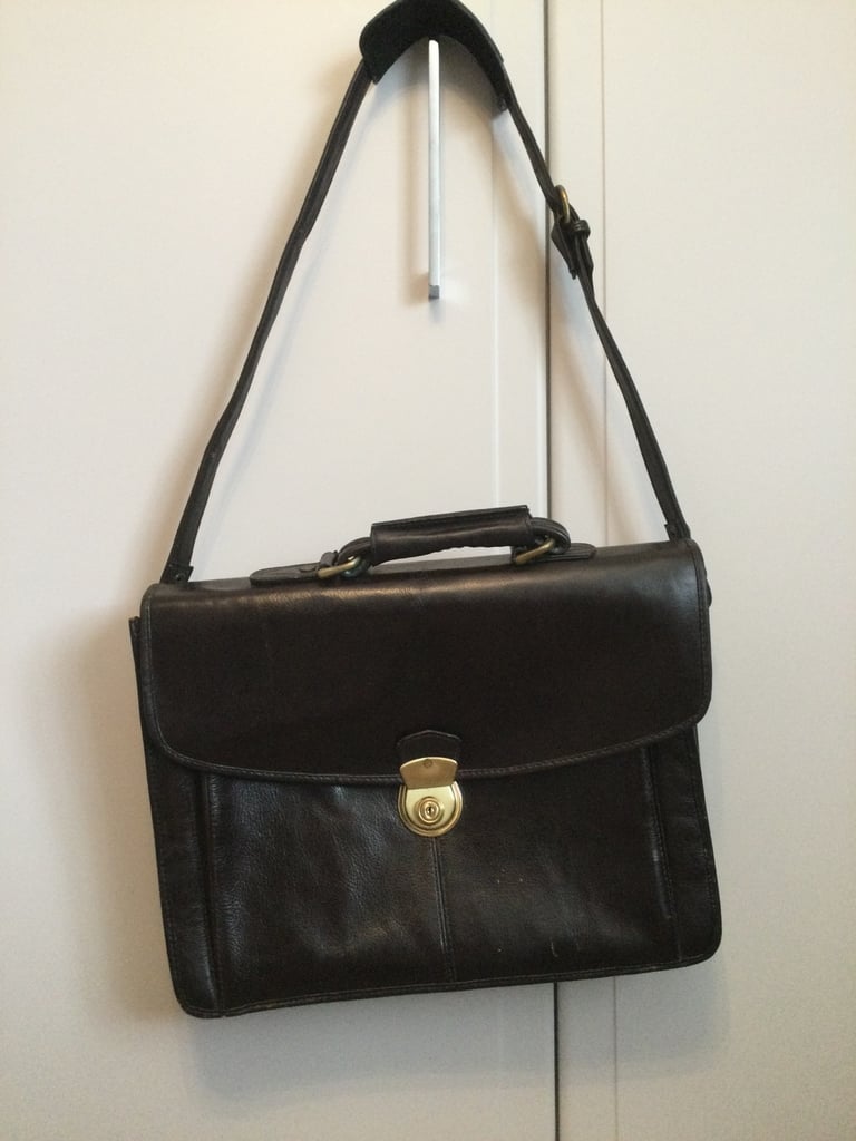 image for Cheney Vintage dark brown leather, traditional brass-lock briefcase