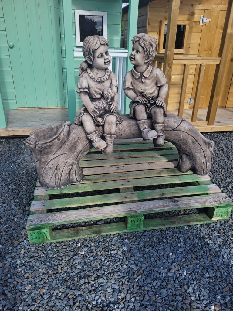 stone donkey & cart garden ornament