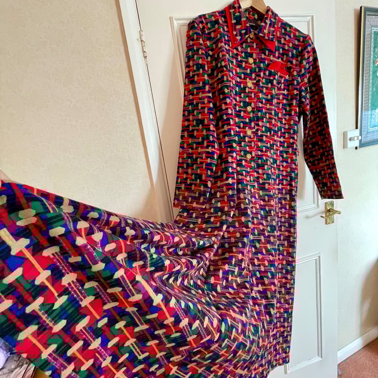Vintage Marcelle Griffon French Abstract Print Shirt Dress 