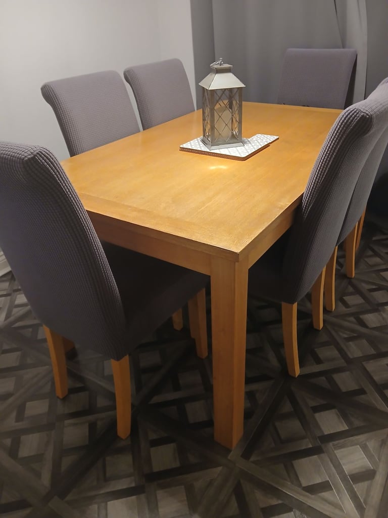 Oak dining table and chairs
