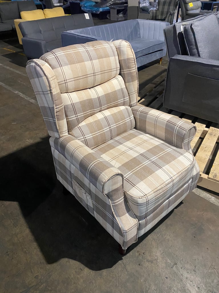 1 seater cream/beige tartan recliner chair 