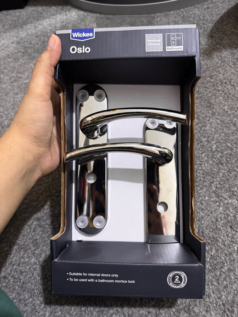 image for Wickes Oslo polished chrome bathroom door handle