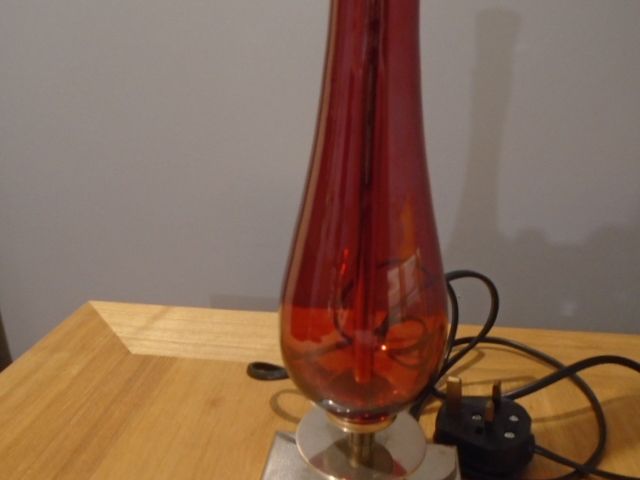 Vintage Ruby Coloured Glass & Metal Table Lamp