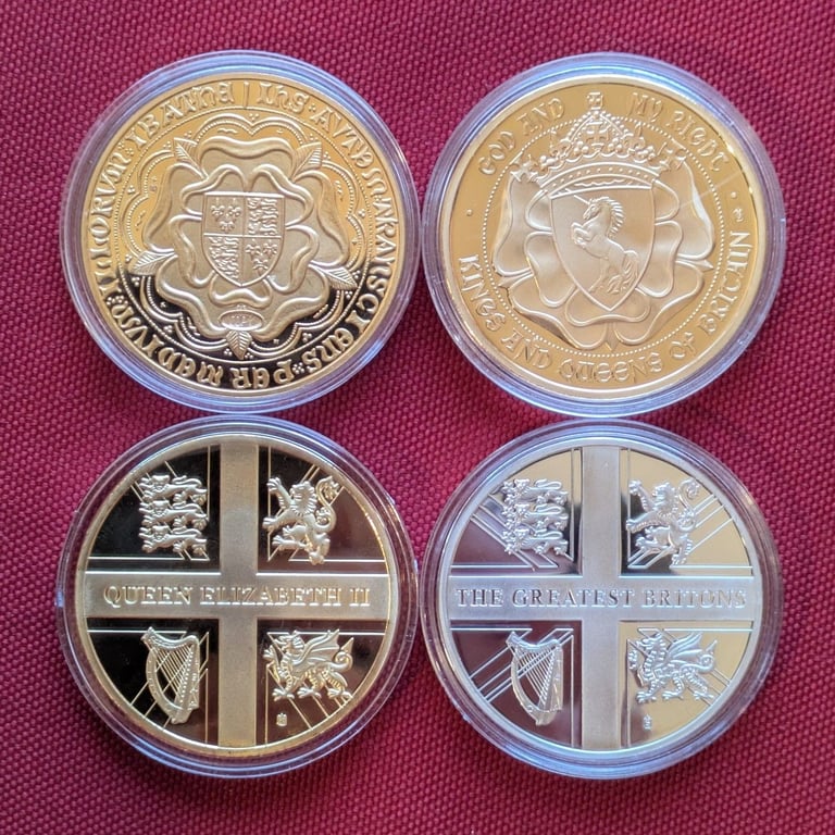 ♥NEW♥ £2 each - GOLD-plated UK ROYALTY coin medallions