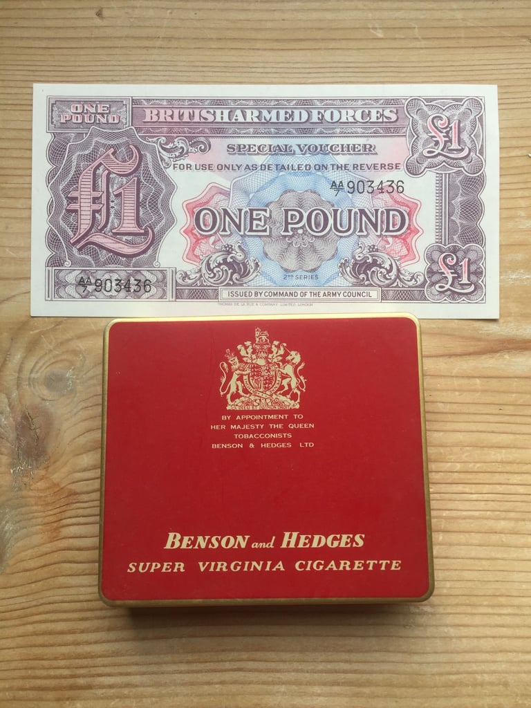image for Empty Benson And Hedges Naafi Stores tin and Armed Forces coupon (out of date)