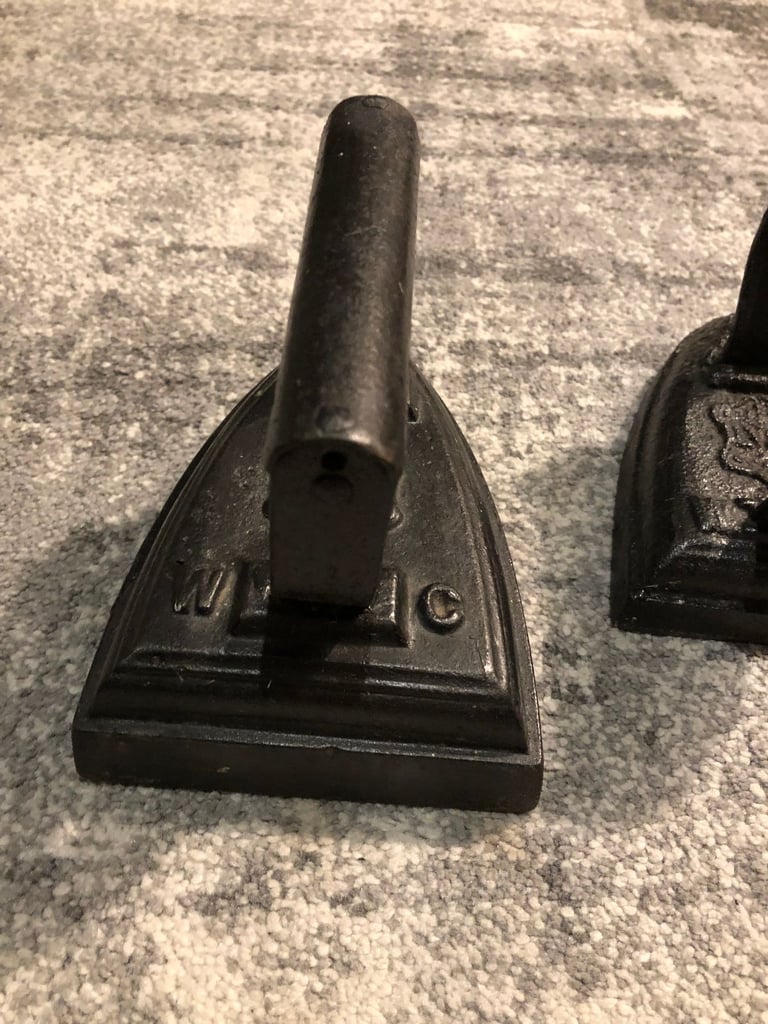 Pair of Vintage Antique Flat Irons Cast Iron Forged Irons