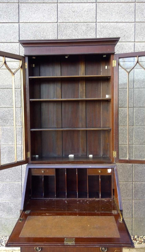 A mahogany veneer bureau bookcase