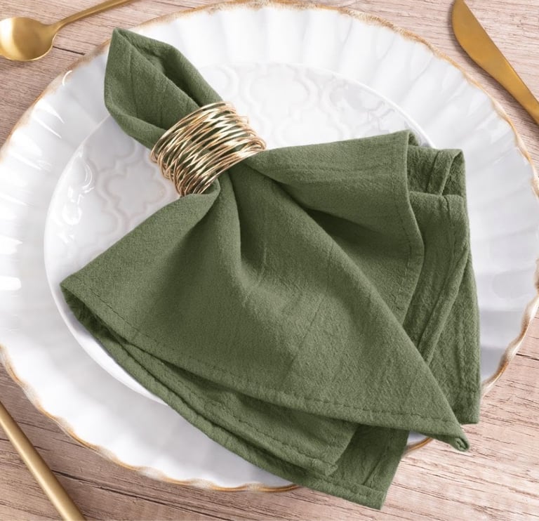 image for Olive Green Linen Cloth Napkins - as new